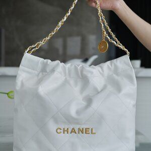 Chanel 22 Small Handbag Calfskin White Gold-Tone Metal